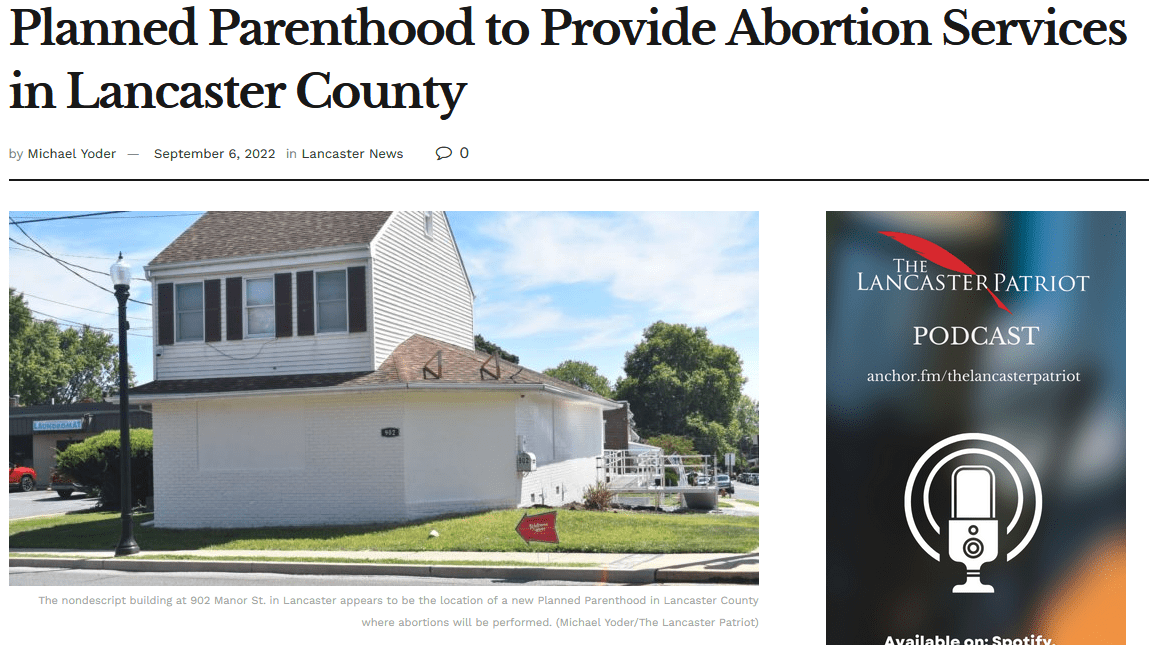 Planned Parenthood to Provide Abortion Services in Lancaster County